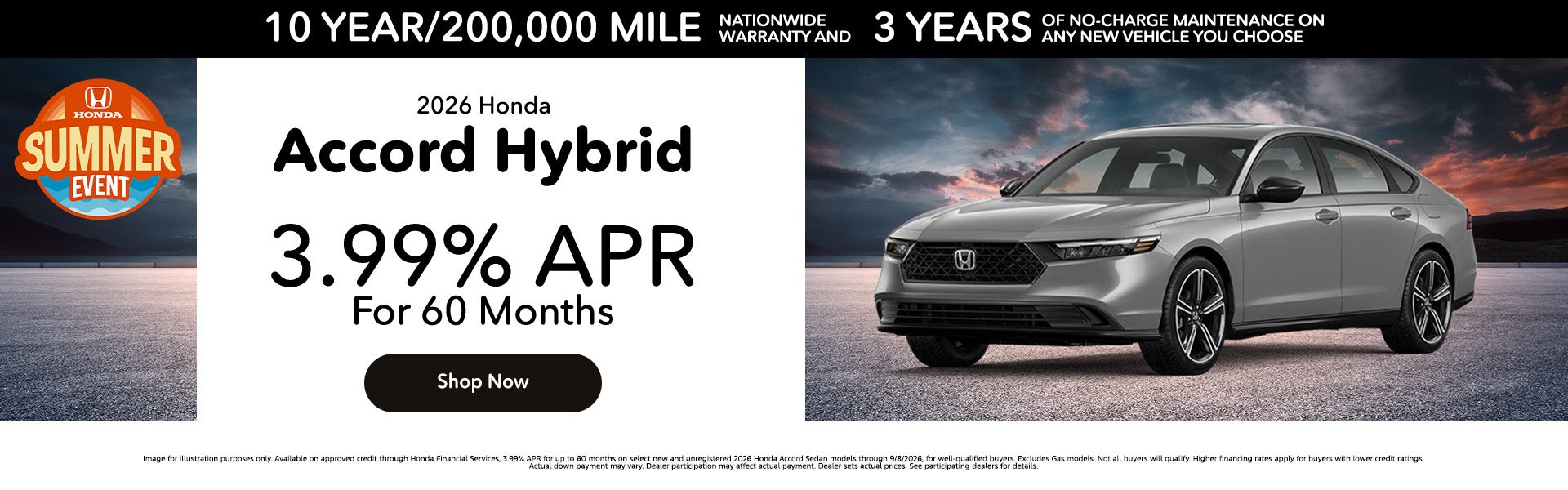 3.99% APR On 2026 Honda Accord Hybrid