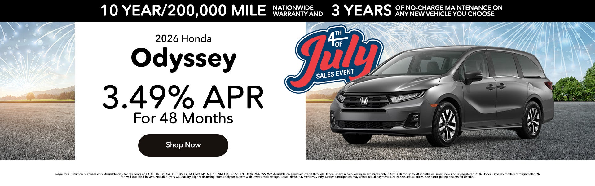 3.49% APR On 2026 Honda Odyssey