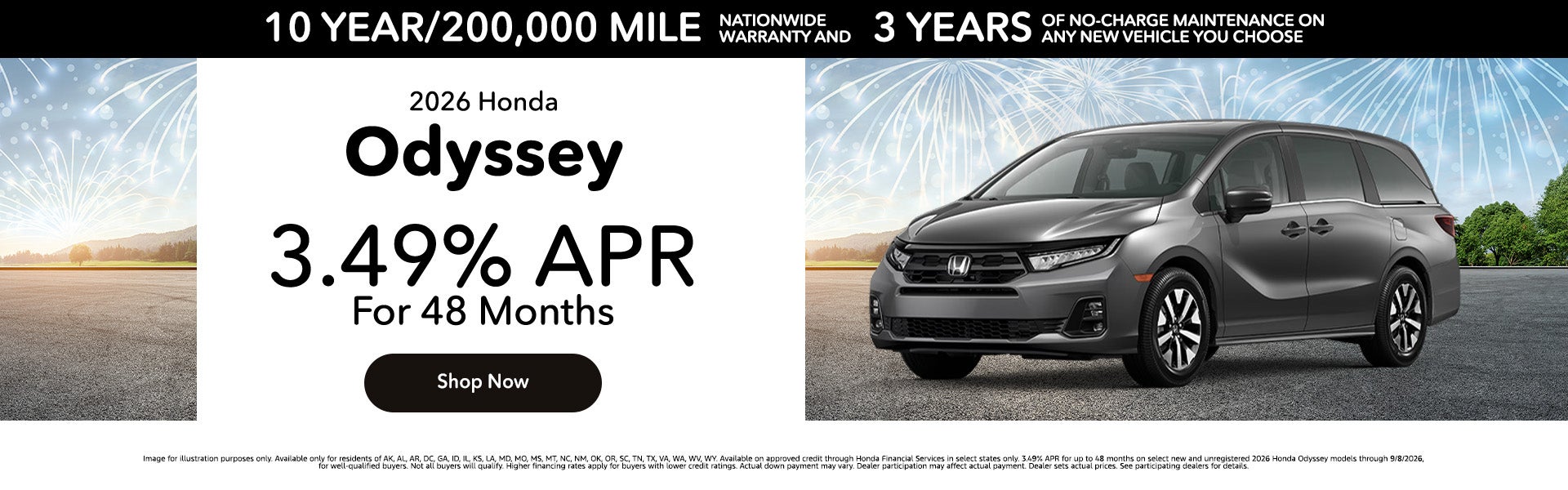 3.49% APR On 2026 Honda Odyssey