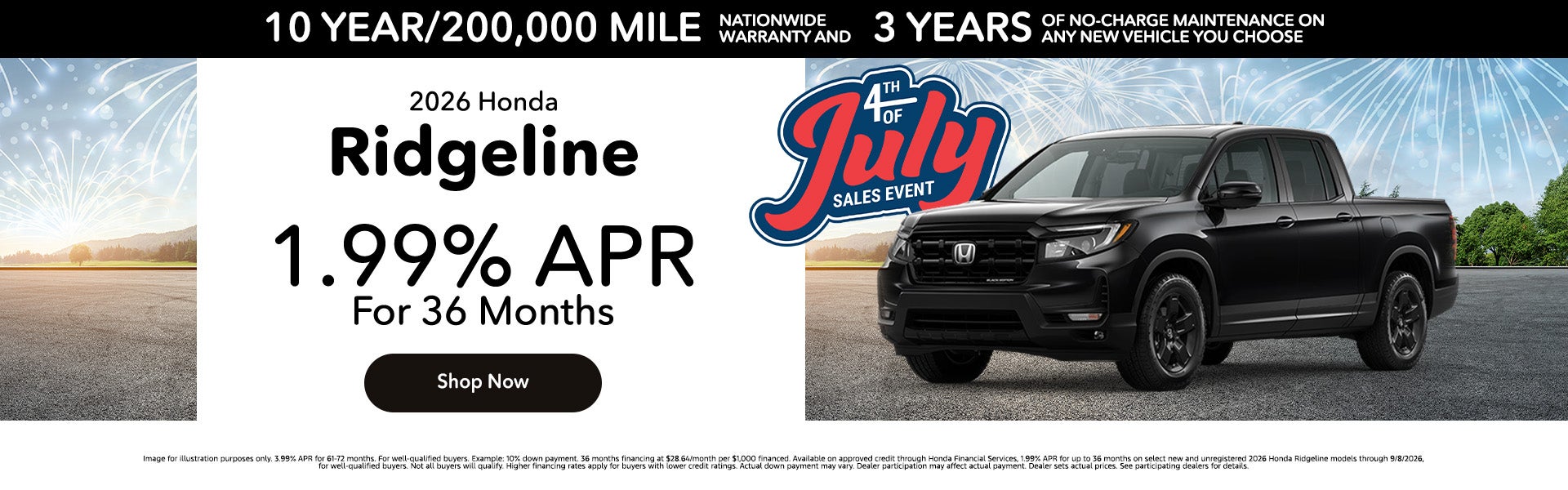 1.99% APR On 2026 Honda Ridgeline