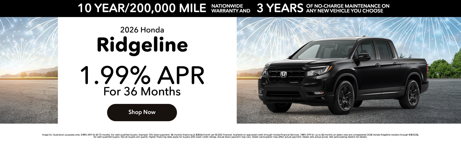 1.99% APR On 2026 Honda Ridgeline
