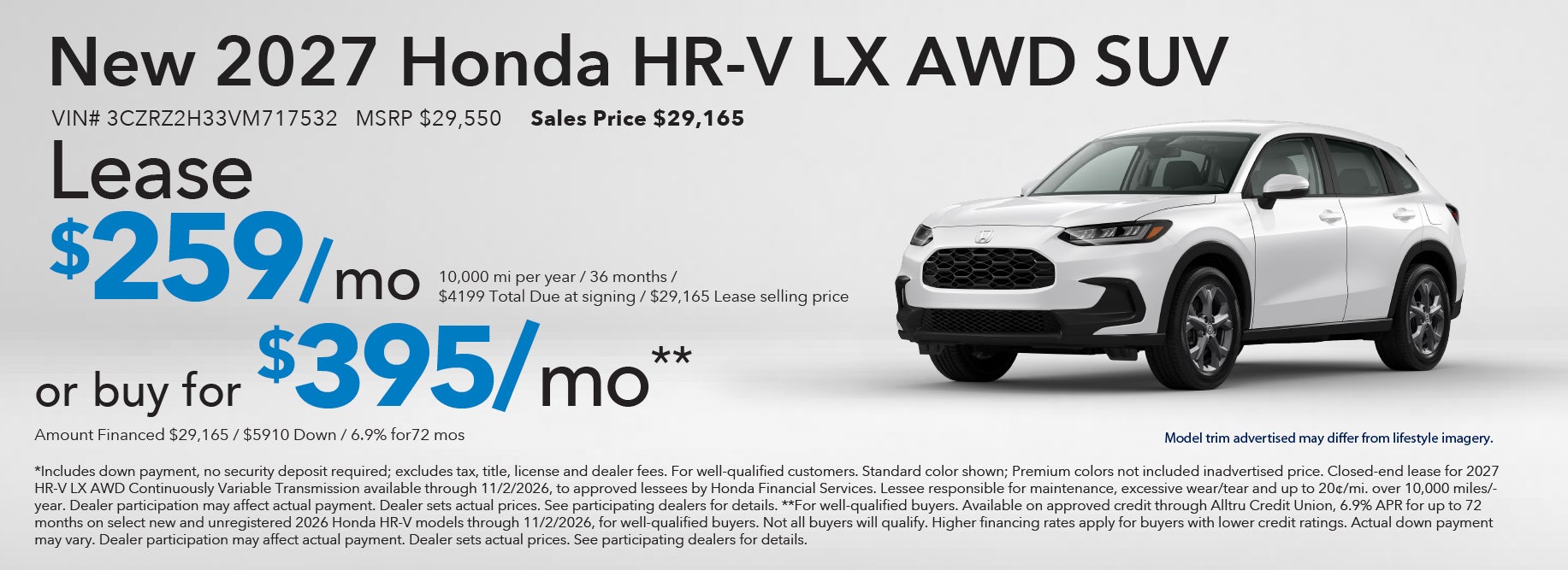 Lease a new Honda HR-V from $259/mo